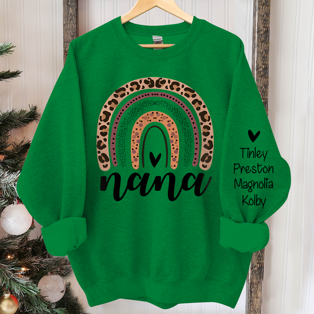 Personalized Leopard Rainbow Nana Sweatshirt, Custom Grandma and Grandkids Sweatshirt