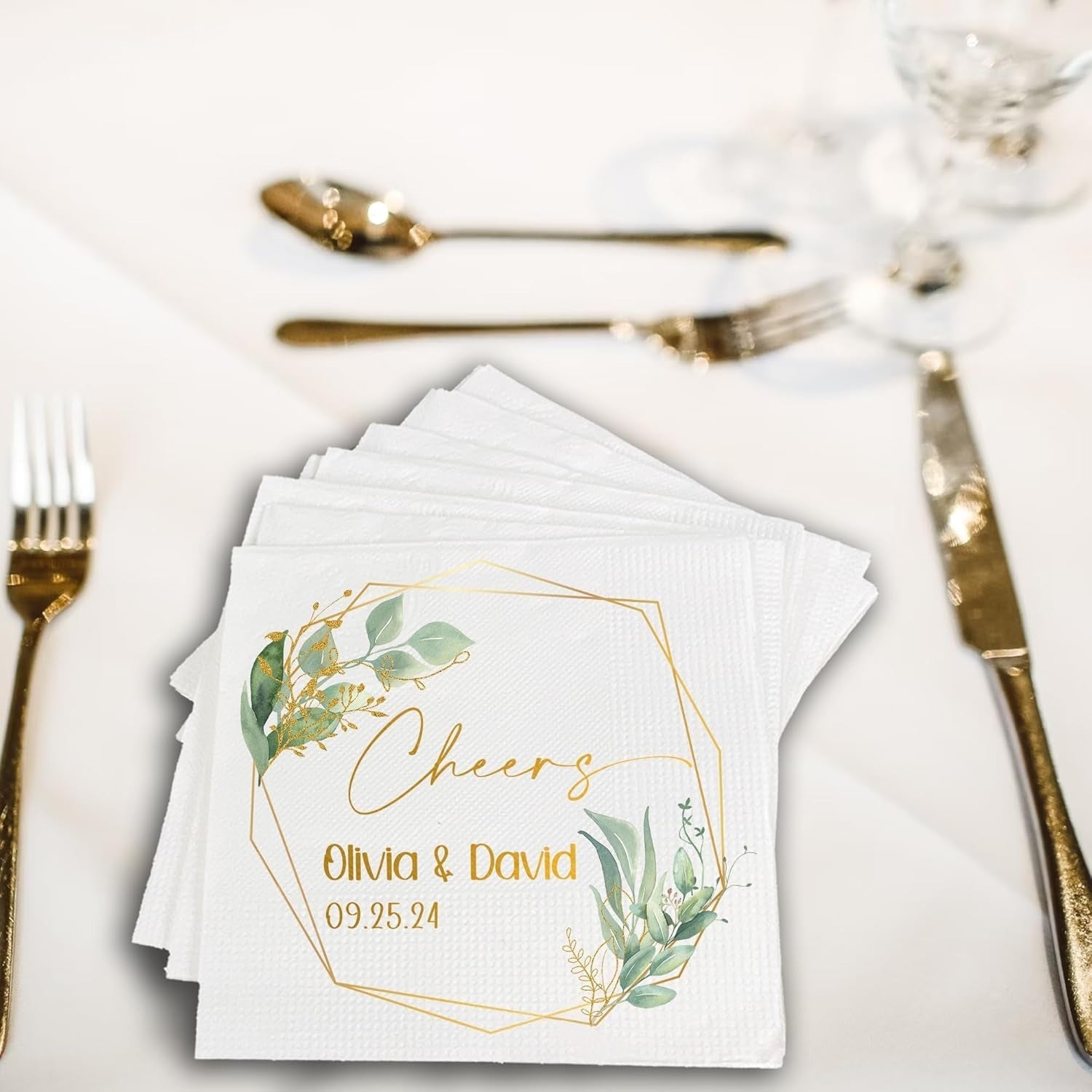 Personalized Wedding Cocktail Napkins For Reception Eucalyptus, Customized Wedding Napkins With Name, Wedding Cocktail Napkins, Custom Wedding Beverage Napkins, Wedding Personalized Beverage Napkins
