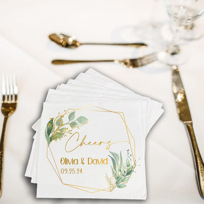 Personalized Wedding Cocktail Napkins For Reception Eucalyptus, Customized Wedding Napkins With Name, Wedding Cocktail Napkins, Custom Wedding Beverage Napkins, Wedding Personalized Beverage Napkins
