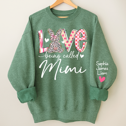 Love Being Called Mimi Sweatshirt With Bunny Design And Names, Easter Family Gift