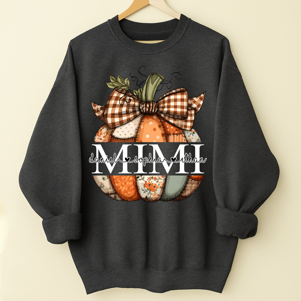 Personalized Fall Pumpkin Sweatshirt – Custom Initial Monogram with Family Names, Cozy Autumn Crewneck for Women