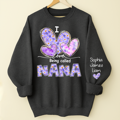 I Love Being Called Nana Purple Sweatshirt – Personalized Nana Shirt With Grandkids Names