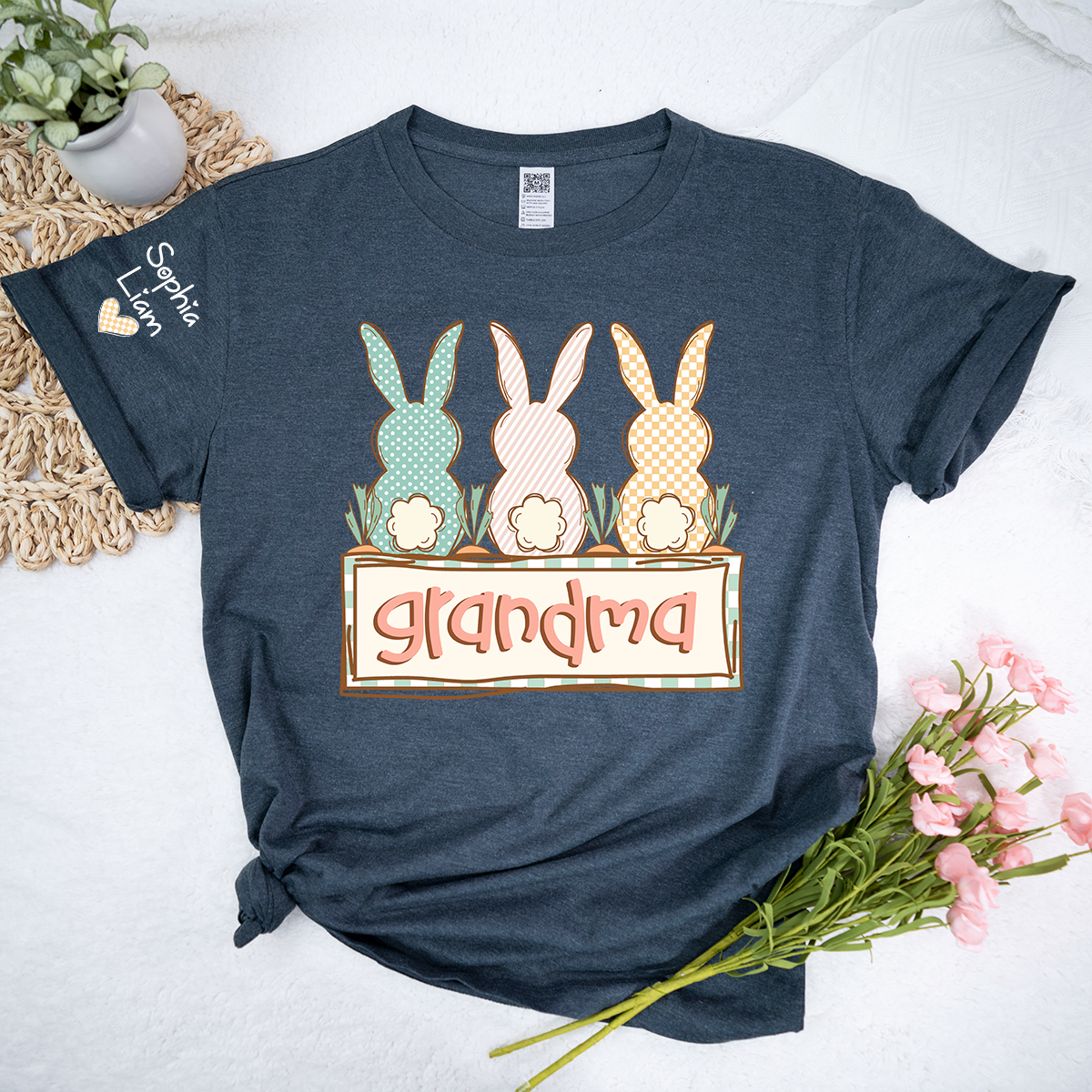 Grandma Bunny Shirt for Easter, Custom Grandma T Shirt with Children Names, Spring Bunny Family Design, Grandma Gift Idea