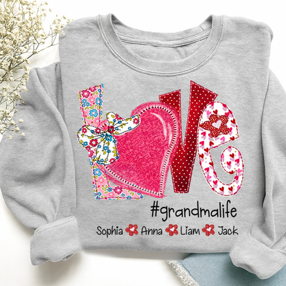 Personalized Love Grandma Sweatshirt, Valentine Heart Bow Gift for Grandma