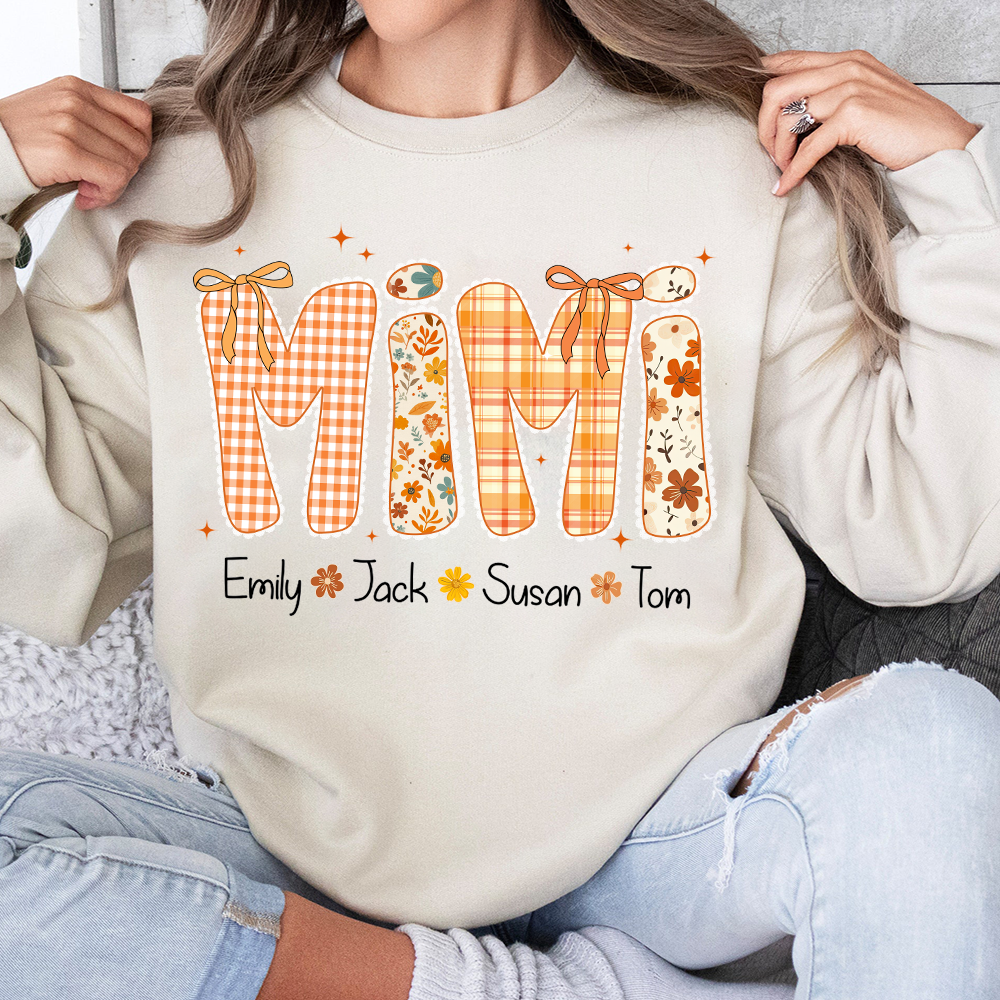 Custom Grandma Name, Preppy Floral Fall Mimi Bundle For Gift Mimi And Kids