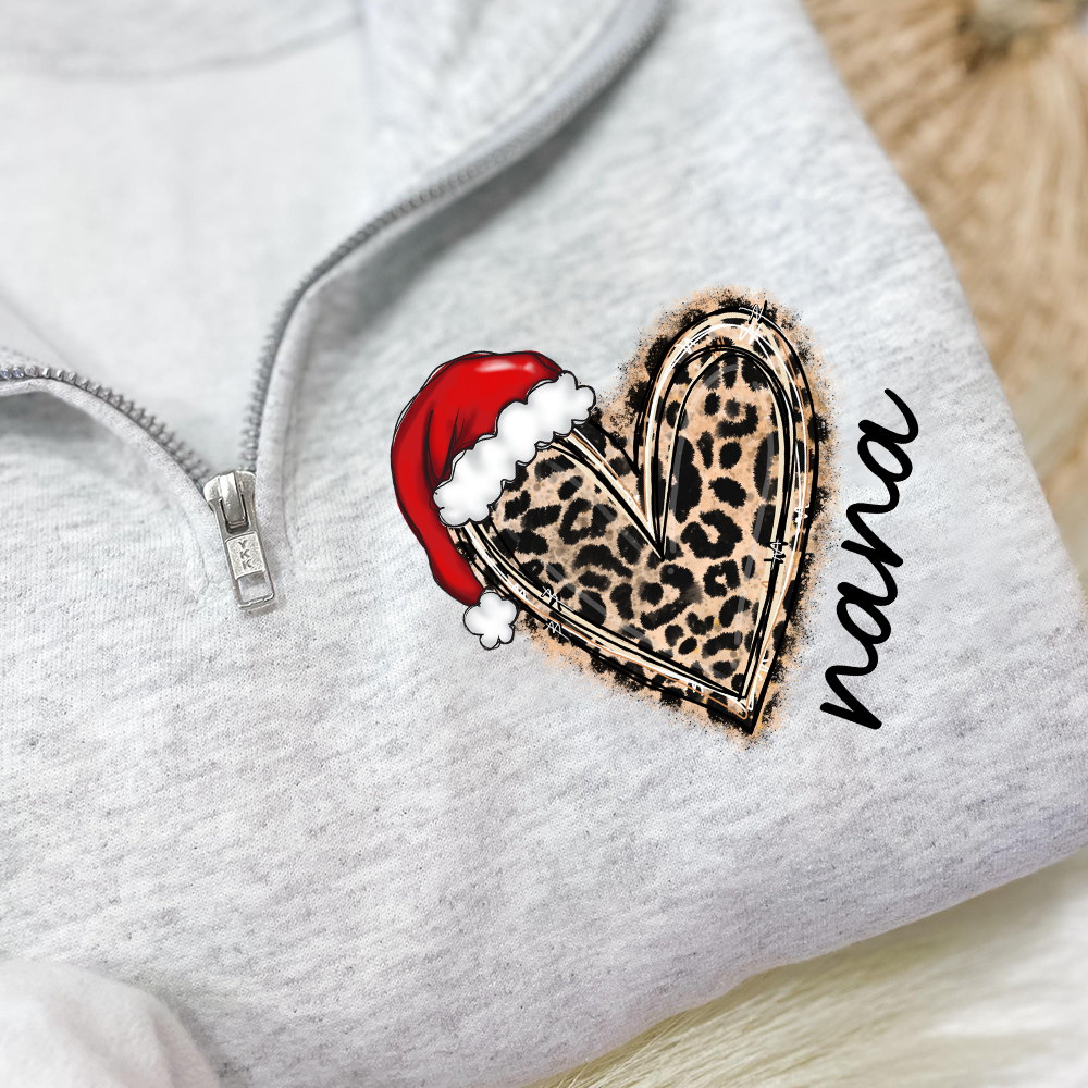 Personalized Nana Leopard Heart Zip Pullover – Custom Christmas Gift For Grandma Or Mom