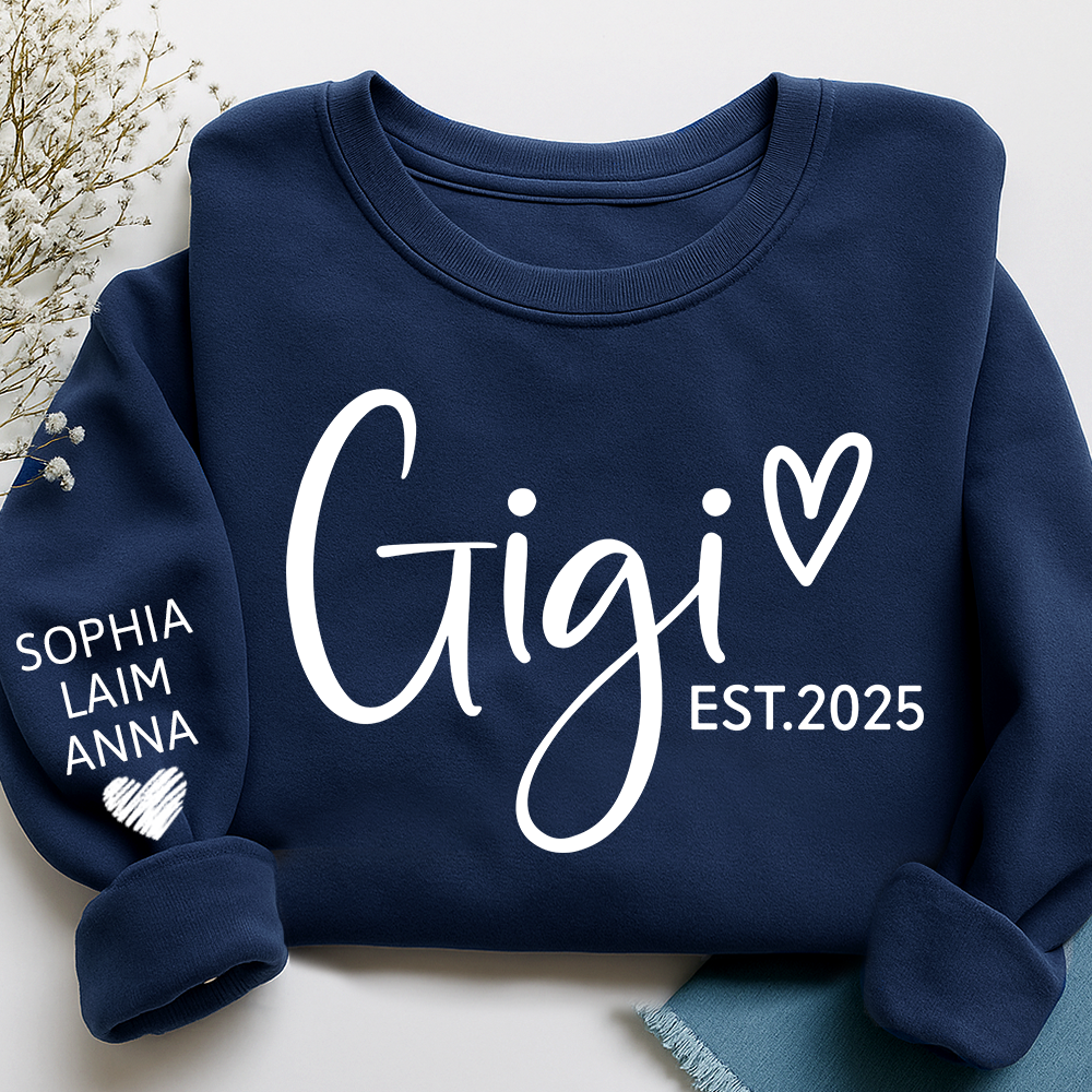 Personalized Gigi Est Heart Sweater, Gift for Grandma and Kids, Unique Gift for Grandma and Family