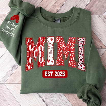 Custom Mimi Sweatshirt, Valentine Heart Pattern Pullover with Names