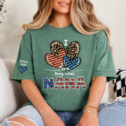 I Love Being Called Nana American Flag Heart T-Shirt, For Gift Grandma And Kids