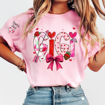 Personalized Gigi Valentine T-shirt, Cute Bow and Strawberry Design for Grandma and Kids