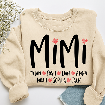 Mimi Heart Personalized Sweatshirt, Custom Grandma Gift with Grandkids' Names