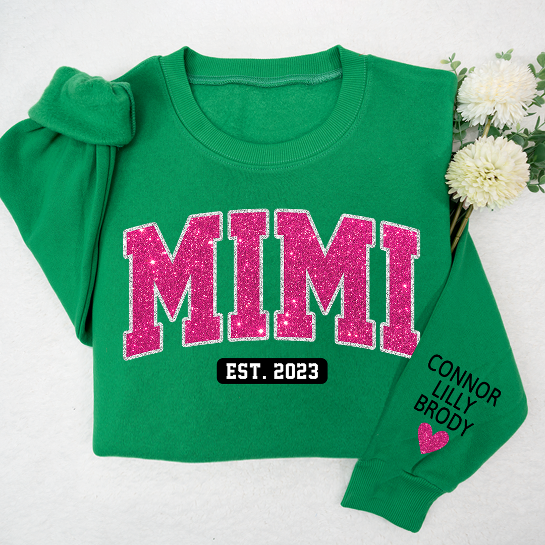 Mimi Pink Glitter Sweatshirt, Custom Mimi And Kids, Grandma Gift TH Sweatshirt
