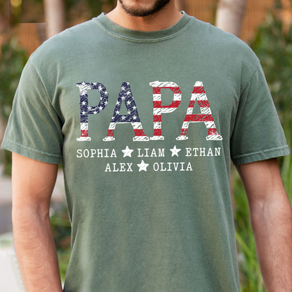 Personalized Papa 4th July Independence Day American Flag T-Shirt, Patriotic gift for grandpa And Kids
