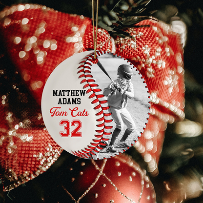 Personalized Baseball Acrylic Ornament With Photo, Custom Team Name & Jersey Number Christmas Tree Gift