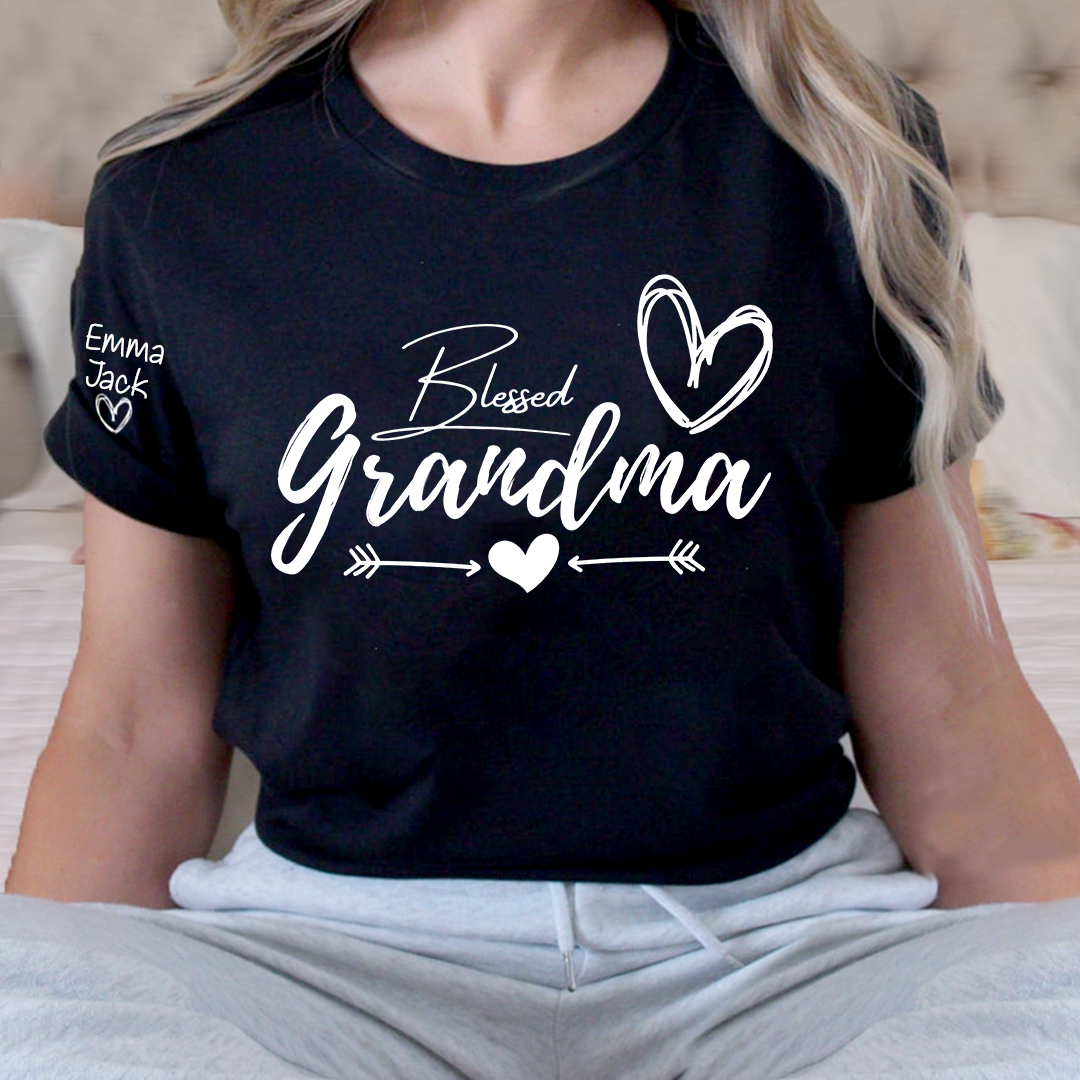 Blessed Grandma T-Shirt, Simple Heart Design with Custom Names