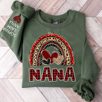 Grandma Leopard Plaid Rainbow Sweatshirt Personalized with Kids' Names