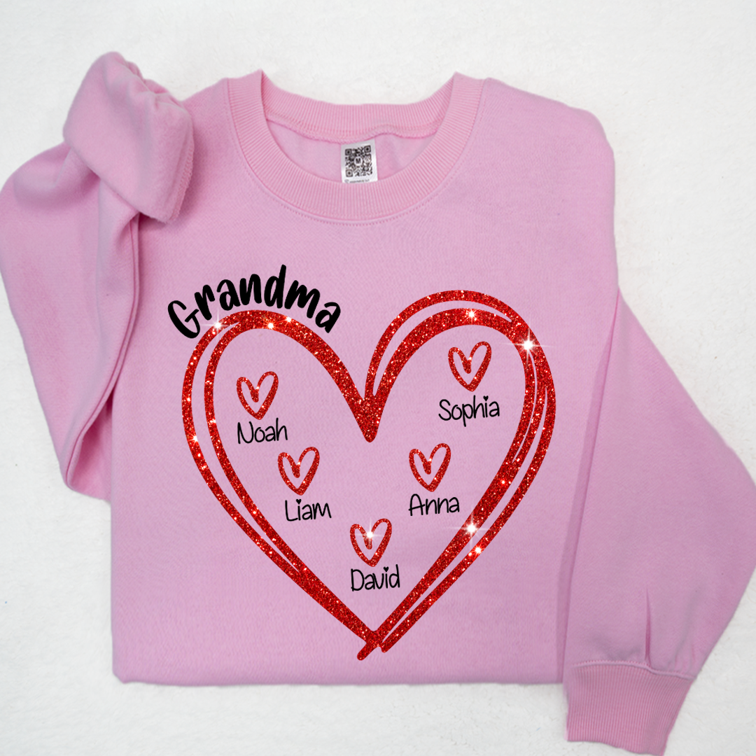 Glitter Custom Name Valentine Heart Grandma And Kids LTP01