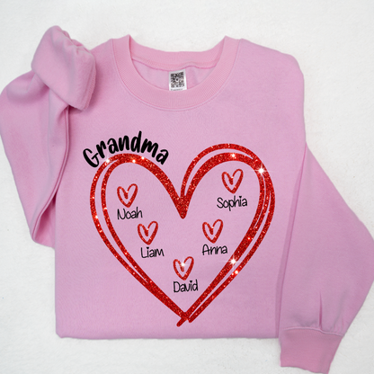 Glitter Custom Name Valentine Heart Grandma And Kids LTP01