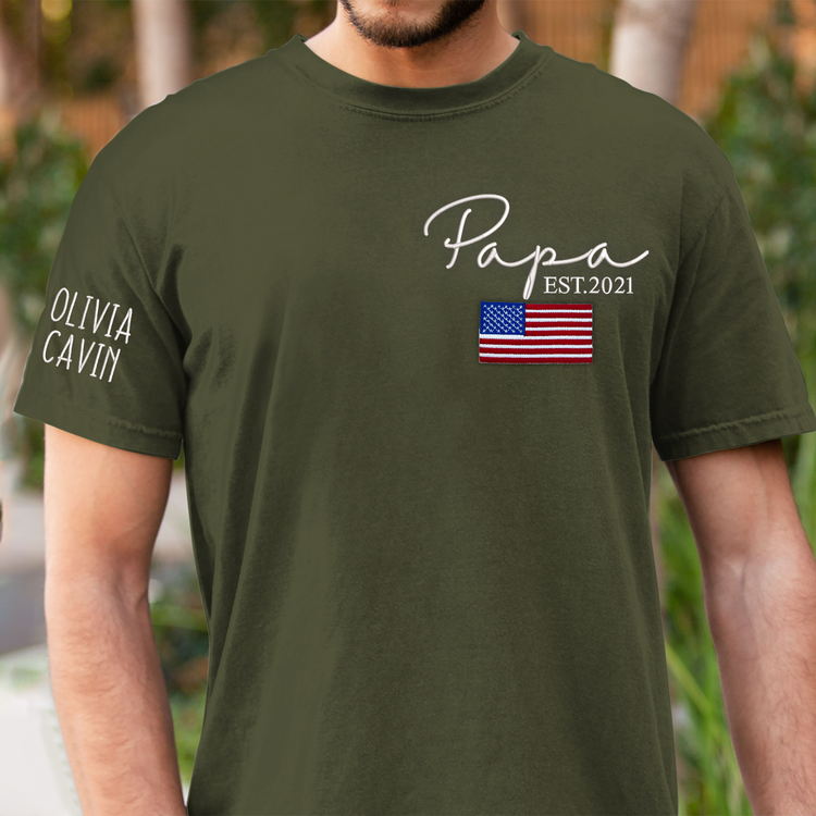 Custom Embroidered Papa Est Flag Independence Day T-Shirt Embroidered T-Shirt