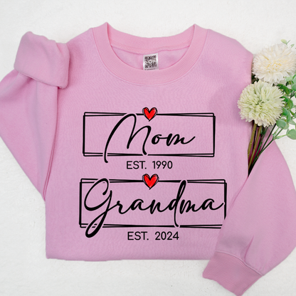 Mom Est Grandma Est Custom Heart Grandma Shirt, Mom Grandma
