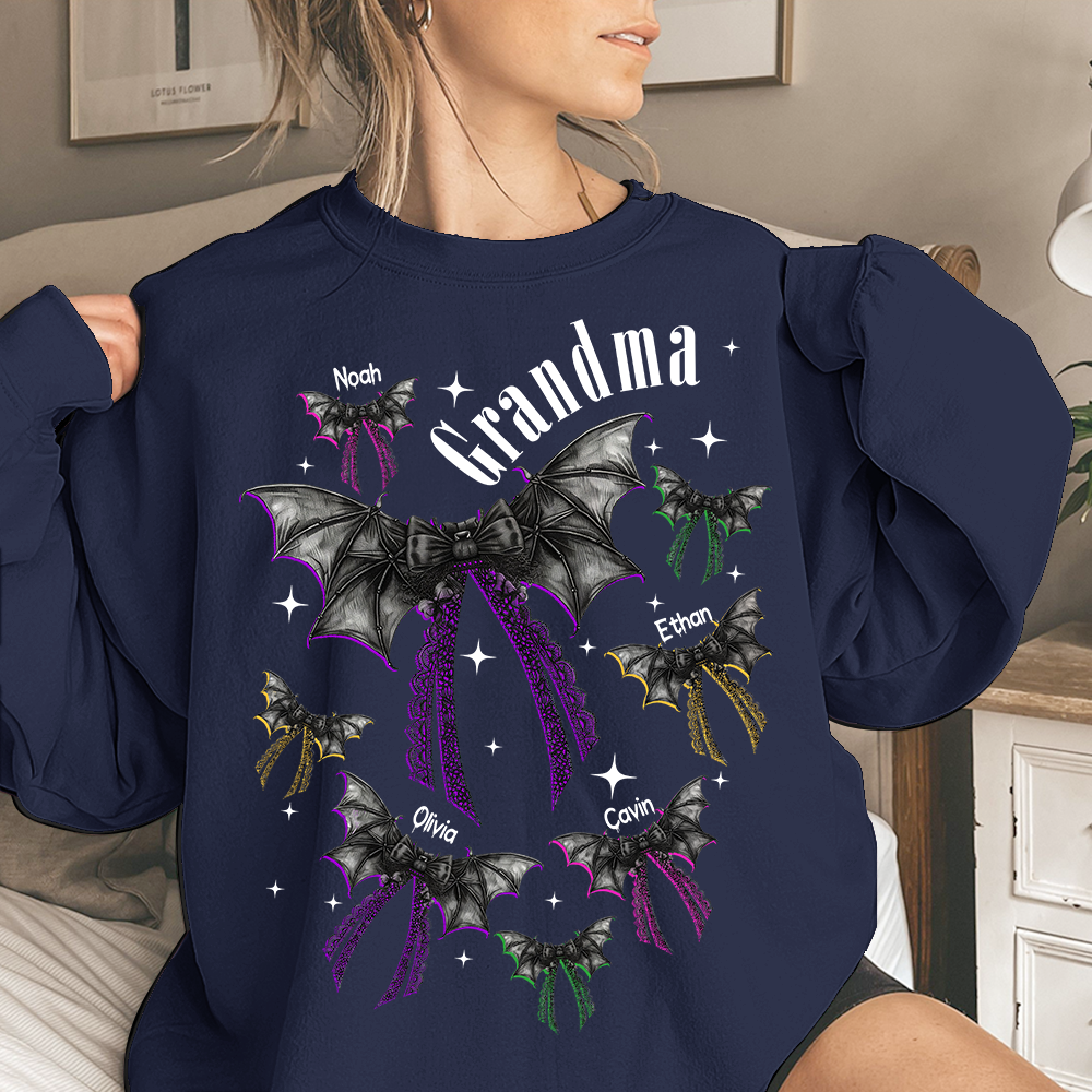 Grandma Halloween Sweatshirt, Personalized Family Spooky Bow for Grandma And Kids