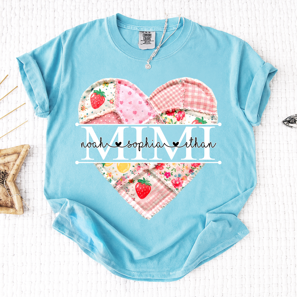 Comfort Colors® Personalized Mimi Heart Patch T-Shirt for Grandma, Custom Family Names Tee