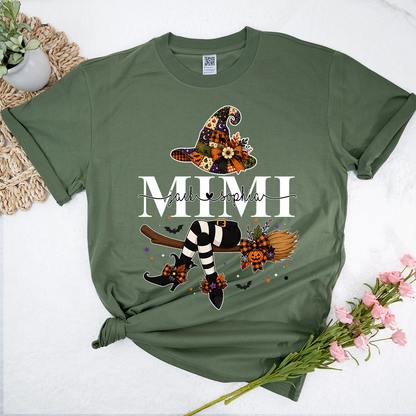 Mimi Halloween Witch Shirt for Women, Cute Fall Pumpkin Graphic Tee, Personalized Grandma T Shirt, Cozy Autumn Outfit Gift