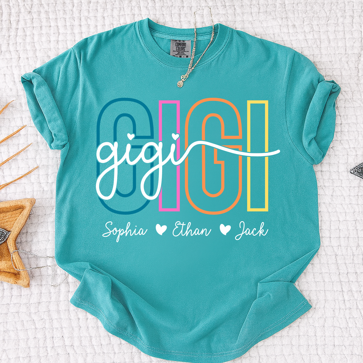 Comfort Colors® Personalized Gigi Shirt with Grandkids Names, Custom Grandma Tee, Colorful Gigi Name Shirt, Gift for Grandmother from Grandchildren