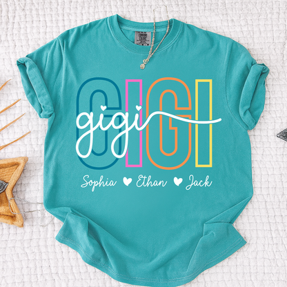 Comfort Colors® Personalized Gigi Shirt with Grandkids Names, Custom Grandma Tee, Colorful Gigi Name Shirt, Gift for Grandmother from Grandchildren