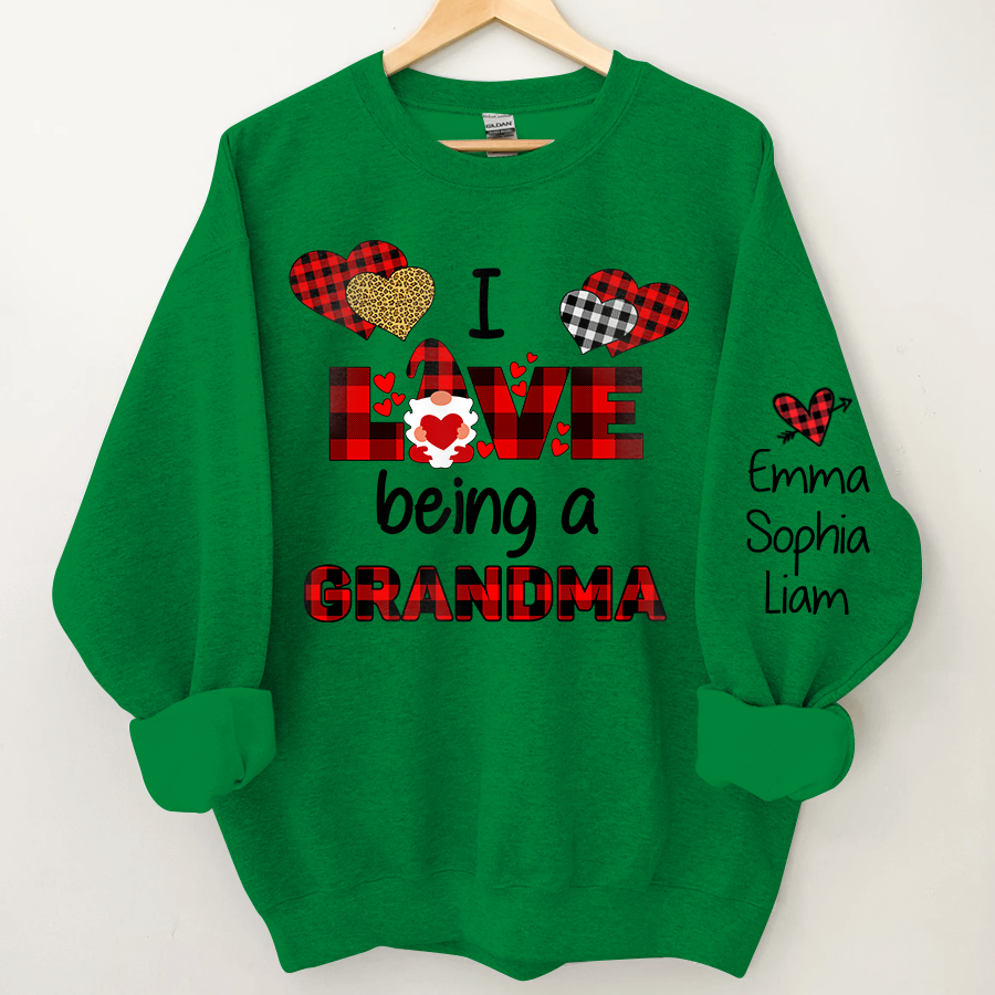 Personalized Grandma Gnome Xmas Sweatshirt, Custom I Love Being A Grandma With Grandkids Christmas Sweatshirt