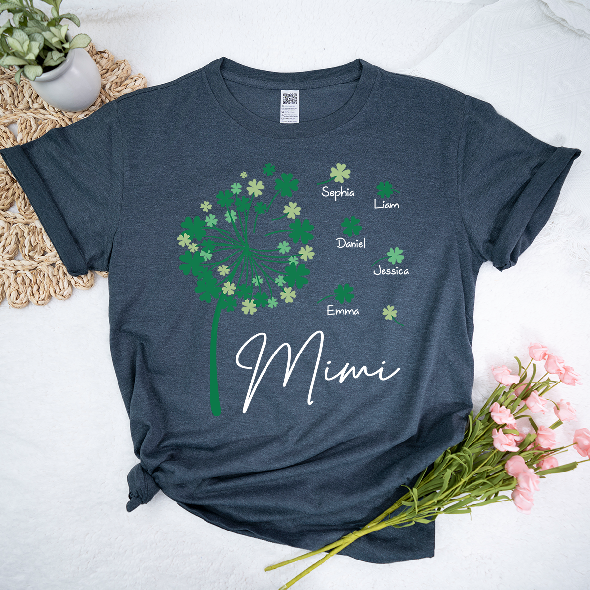 Personalized Mimi Shirt with Kids Names, Shamrock Dandelion Design, St Patricks Day Family Shirt for Grandma, Custom Lucky Mimi T Shirt