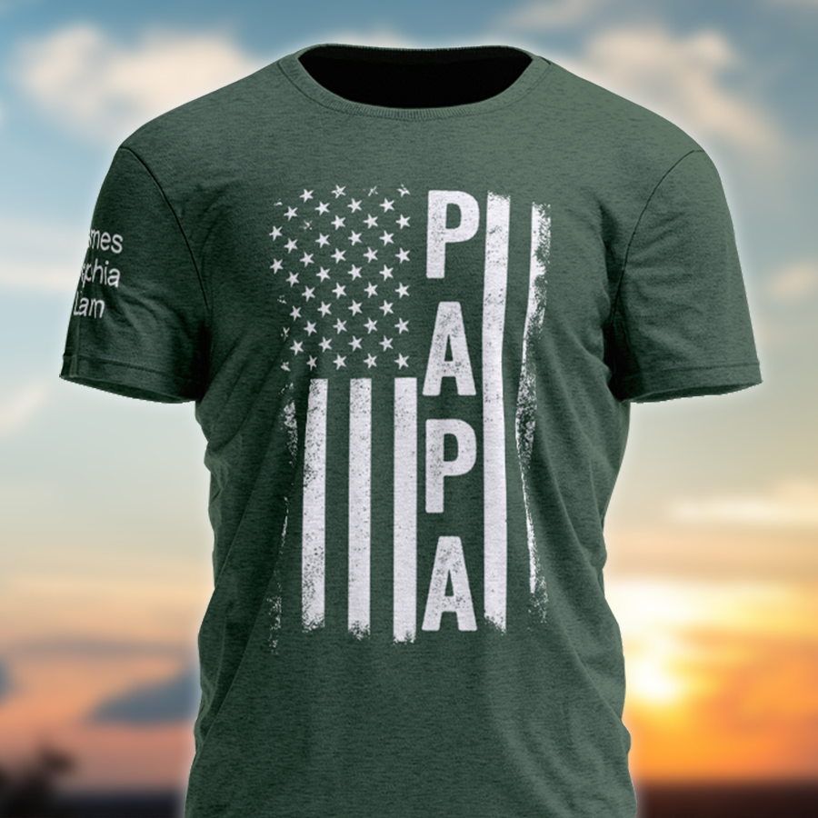 Custom Papa American Flag With Kid Father's Day TH