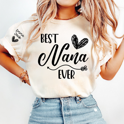 Best Nana Ever Shirt – Personalized Nana T-Shirt with Custom Names and Heart Design