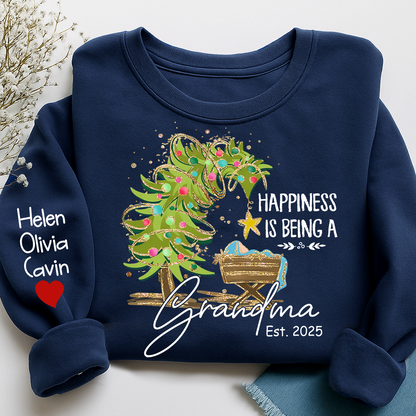 Happiness Is Being a Grandma Shirt, Custom Christmas Sweatshirt with Kids Names