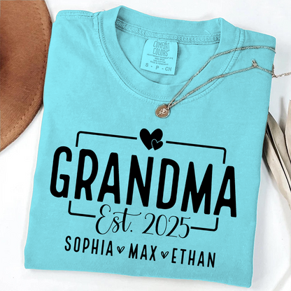 Comfort Colors® Personalized Name Shirt with Heart, Grandma And Kids Gift Tee