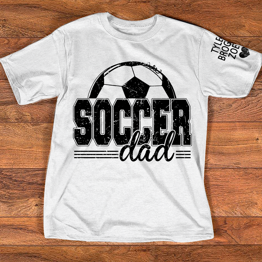 Personalized Soccer Dad T-Shirt, Soccer Papa with Names, Football Gift for Dad And Kids