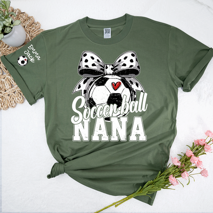 Soccer Nana Shirt Personalized with Grandkids Names, Soccer Ball Bow Family T Shirt