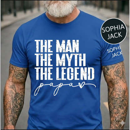 The Man The Myth The Legend Papa T-Shirt – Personalized Names Gift for Dad Fathers Day Birthday