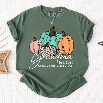 Comfort Colors® Fall Pumpkin Grandma Shirt, Personalized Autumn Gift for Grandma