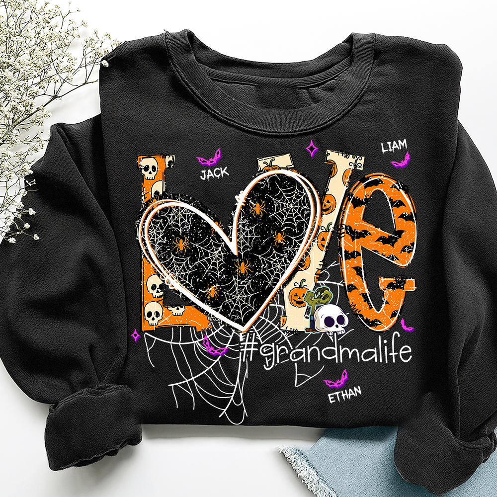 Grandma Life Halloween Sweatshirt, Cute Love Spooky Bat Gift for Grandma And Kids
