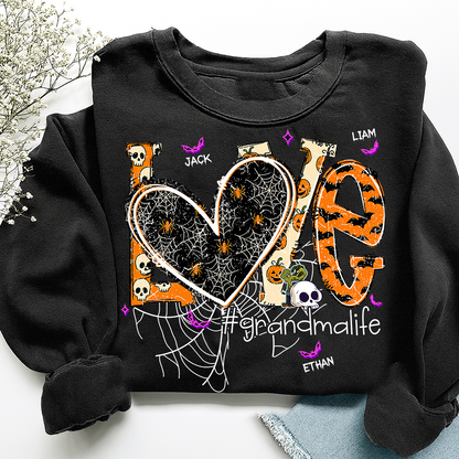 Grandma Life Halloween Sweatshirt, Cute Love Spooky Bat Gift for Grandma And Kids