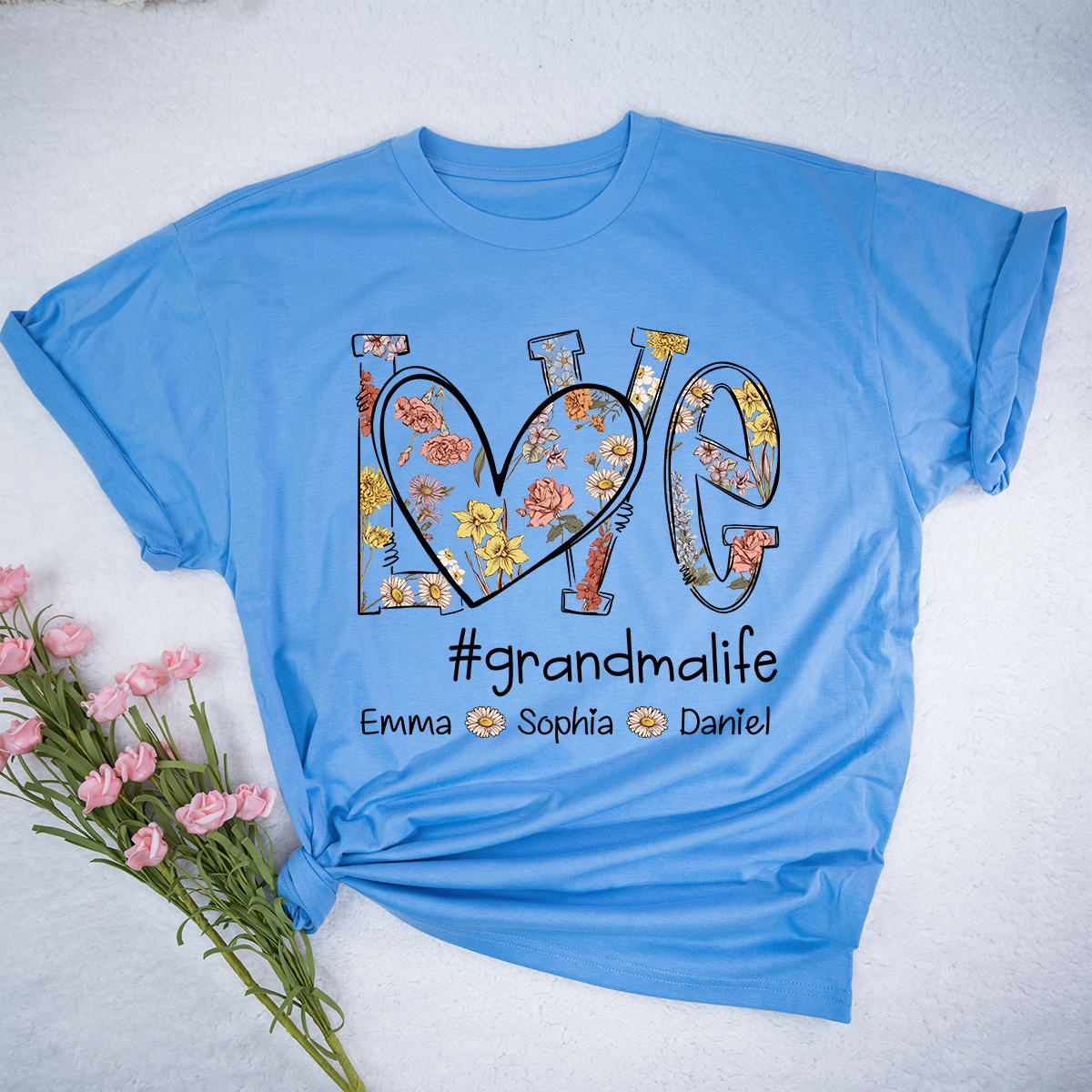 Love Flower Grandma Life With Grandkids, Mother's Day Gift TH T-Shirt