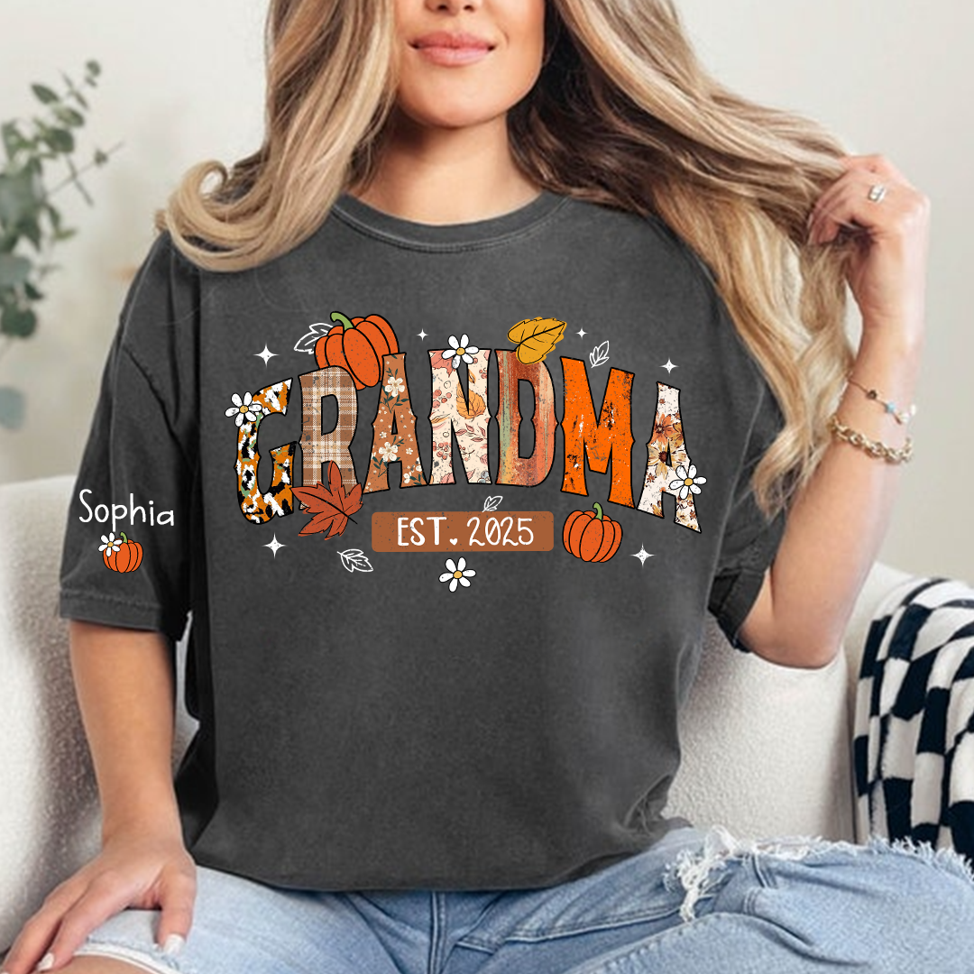 Custom Grandma Pumkin Tshirt, Personalized For Grandma And Kids