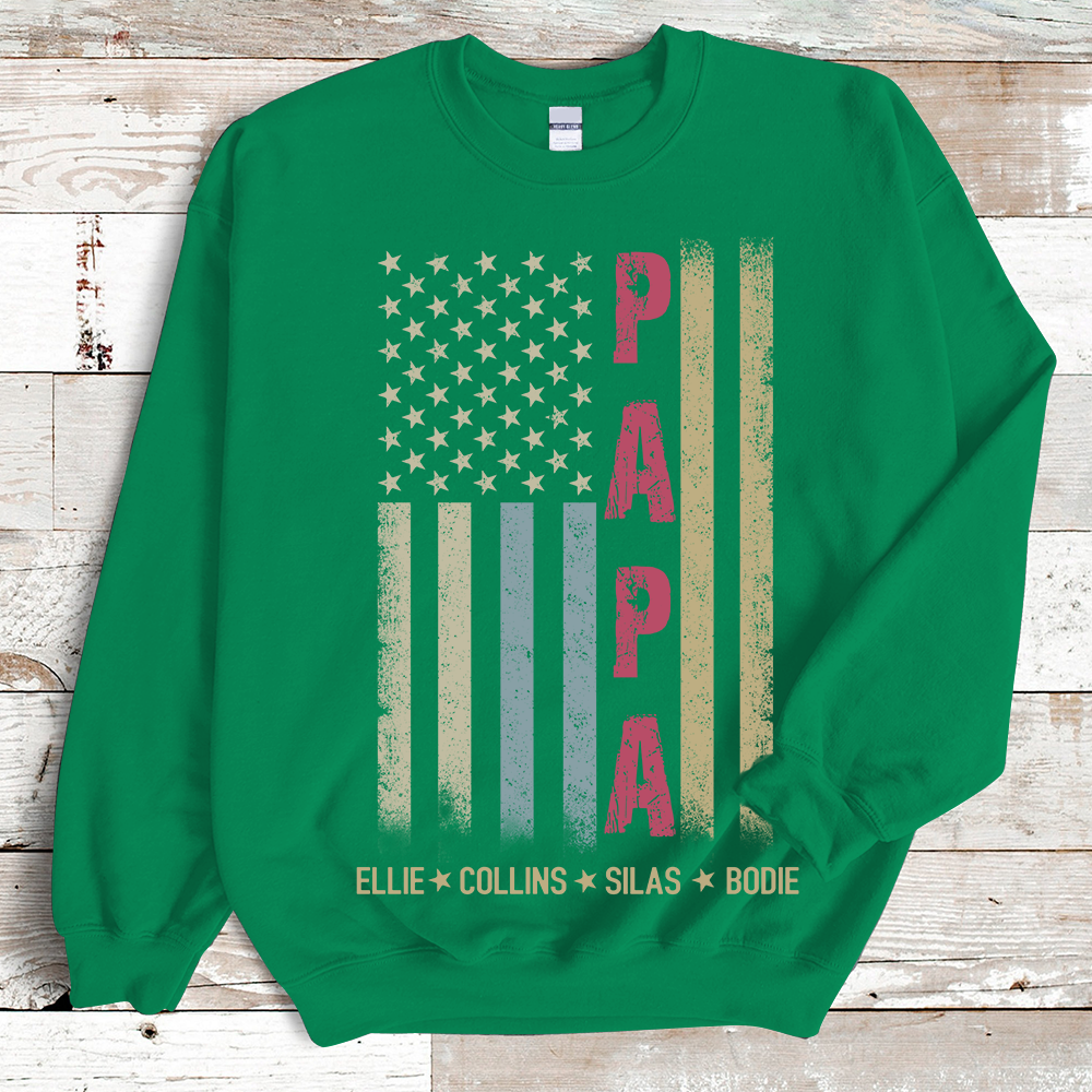 Personalize Vertical Flag Papa with children names Sweatshirt