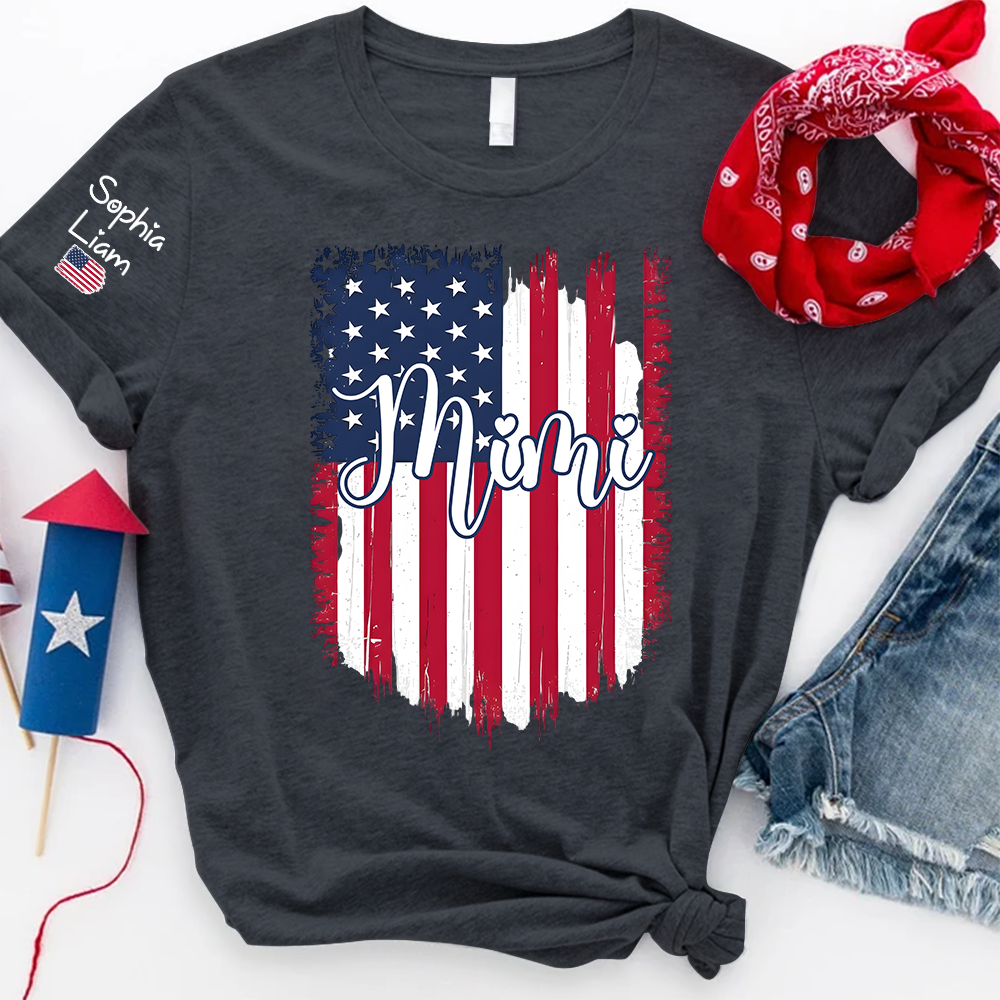 Personalized Mimi Shirt, American Flag Design, Custom Name, Patriotic 4th of July Shirt, Independence Day Family Tee