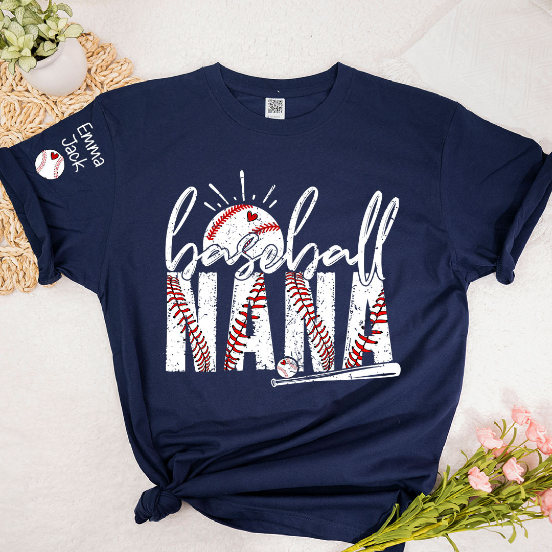 Baseball Nana Personalized T-Shirt, Varsity Style Nana Shirt for Baseball Lovers