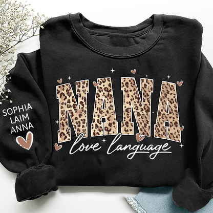 Personalized Nana And Kids Sweatshirt, Love Language Leopard Design for Valentine
