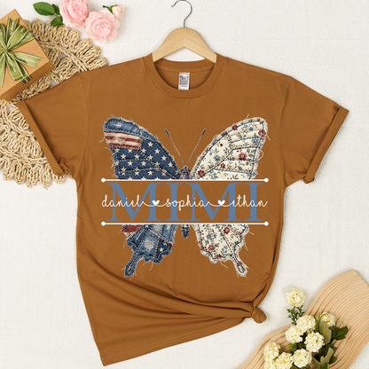 Custom Mimi Butterfly T-Shirt, Patriotic 4th of July Gift For Grandma And Kids