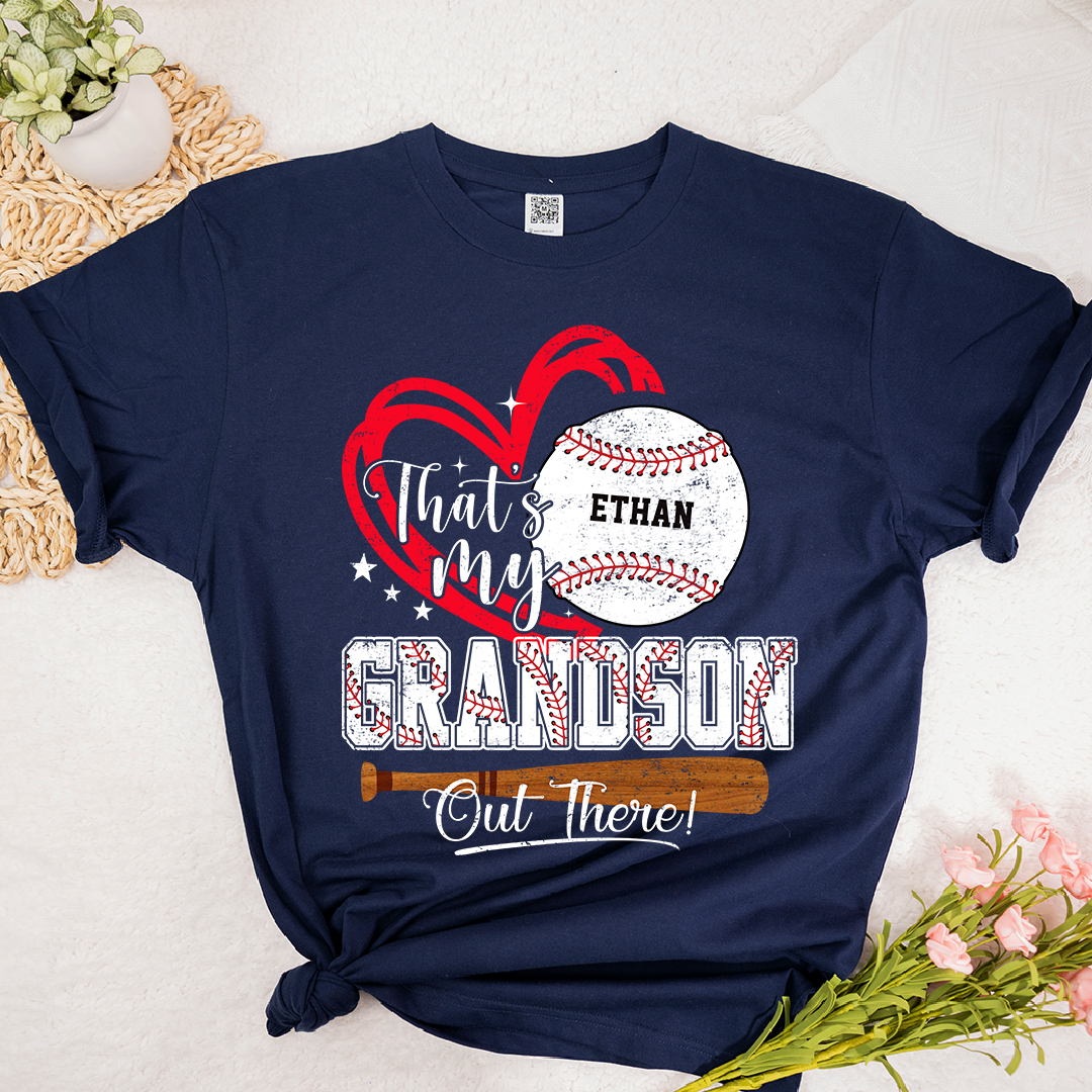 That’s My Grandson Out There Baseball Shirt, Personalized Sports Family T Shirt with Custom Name