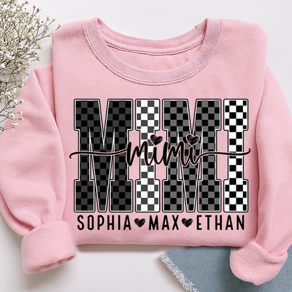 Black White Design Sweatshirt, Custom Gift For Mimi And Kids